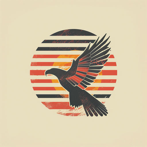 Retro eagle logo with bold lines and a vintage color palette