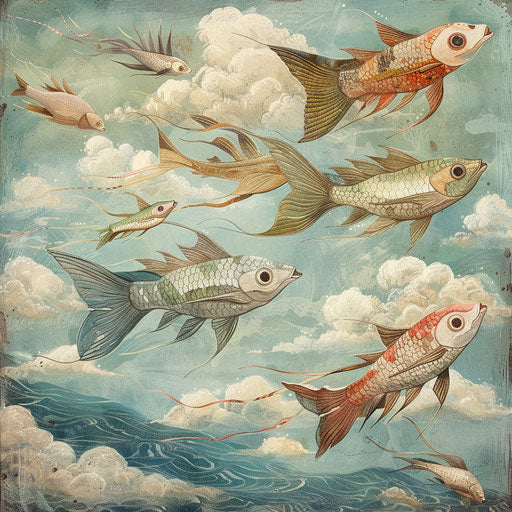 Flying fish above the sea