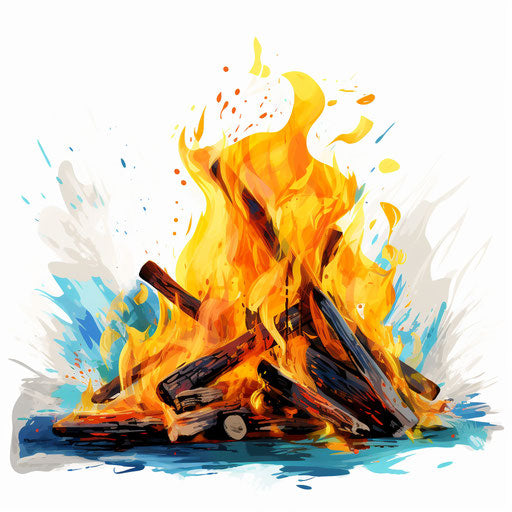 Bonfire clipart in the style of Impressionistic Art, on white background