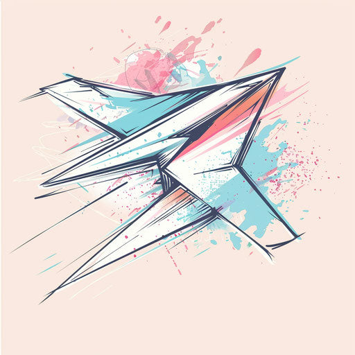 Flat tattoo sketch of paper airplane in pastel colors