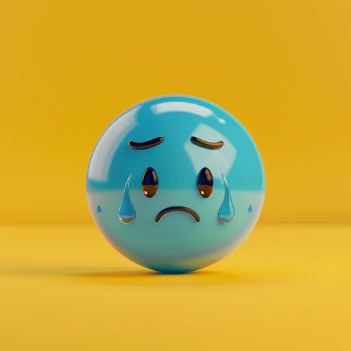 Sad emoticon with a blue shade of sadness and tears on the yellow background, in the style of rtx on, pretty