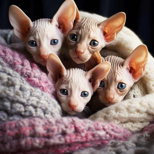 Kittens playing cornish rex cat