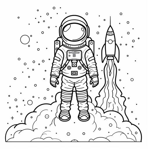 Astronaut with rocket taking off