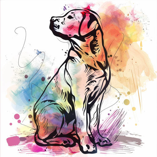 Dog silhouette with watercolor splashes