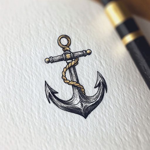Small anchor tattoo in black and gold