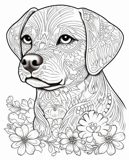 Captivating illustration of a black and white dog coloring page