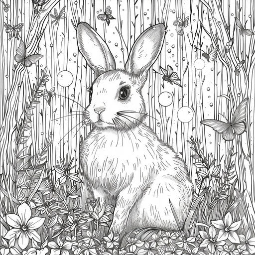 Easter Bunny in Magical Forest with Fairy Lights