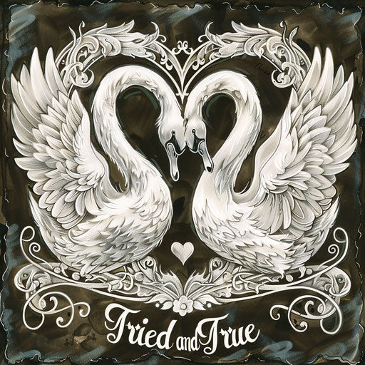 Romantic tattoo of two swans forming a heart