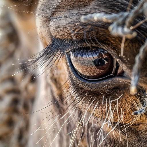 Intricate eyelashes of a camel in the desert