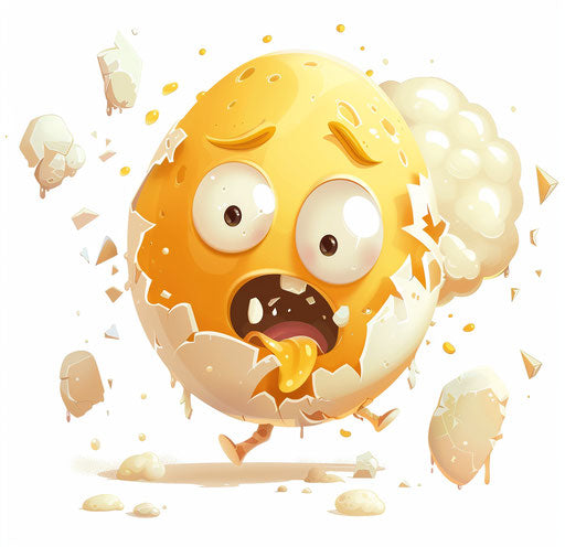 Surprised egg piece among floating shards, big eyes