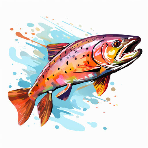 Trout clipart in the style of Impressionistic Art, on white background