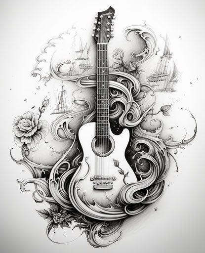 Music and love, naive drawing in light academia style