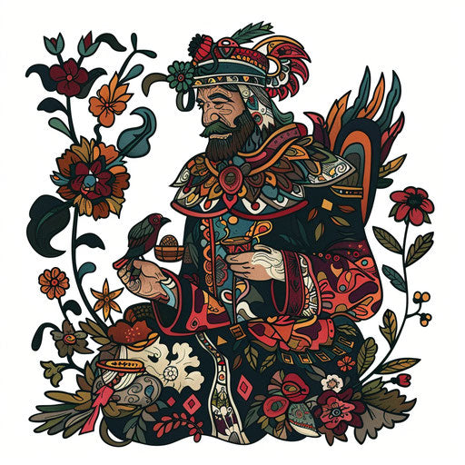 Illustration of a Russian folk tale in creative flat tattoo sketch style