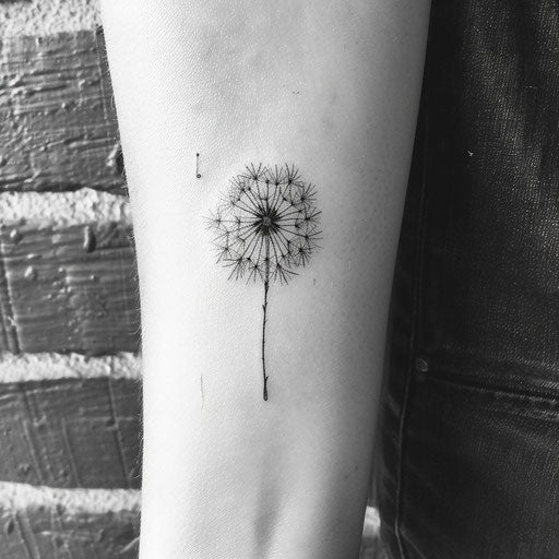 Minimalist dandelion tattoo black ink on white background