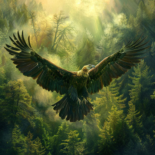 Condor with a vibrant green forest