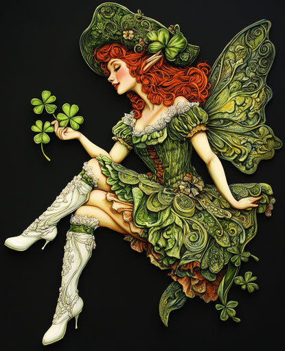 Green fairy with red hair and Irish hat