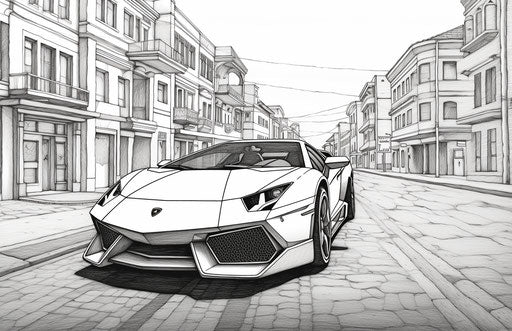 Coloring Page of a Lamborghini on the Street