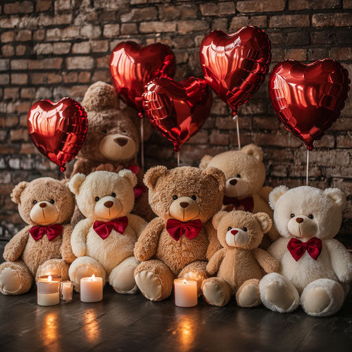 Teddy bears and heart balloons: romantic Valentine's Day setting