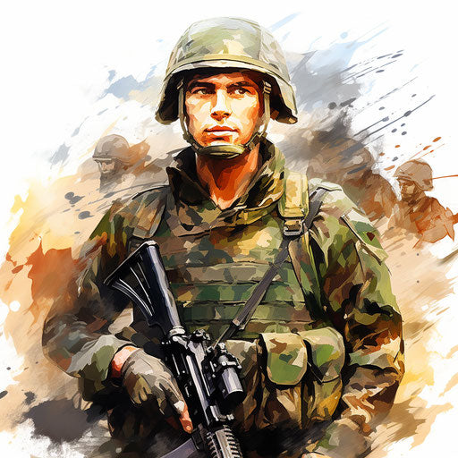 Artistic army depiction in oil painting style