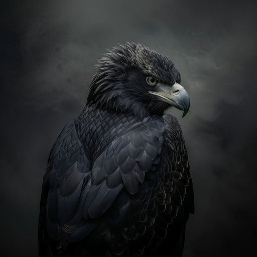 Bald eagle with dramatic lighting, dark and moody, in the style of Simen Johan