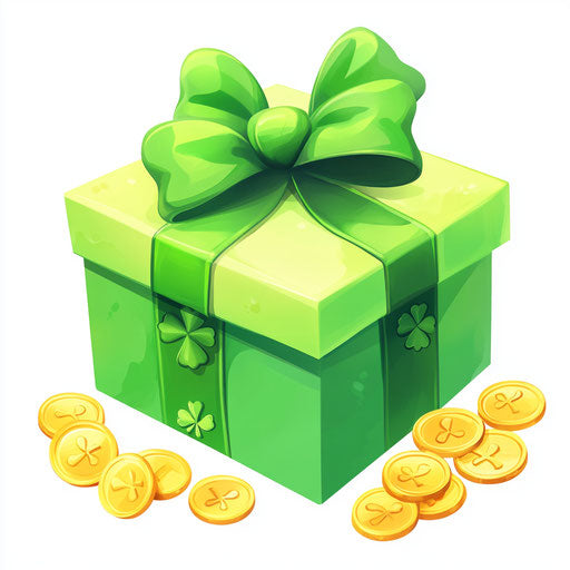 Cute gift box, gold coins, clear vector design