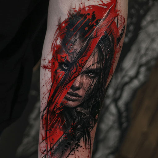 Red tattoos with dark fantasy, in the style of David Palumbo