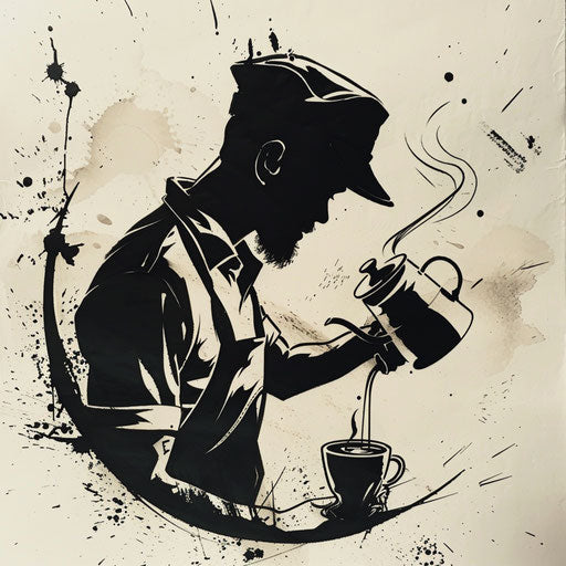 Contemporary tattoo sketch of a barista pouring coffee