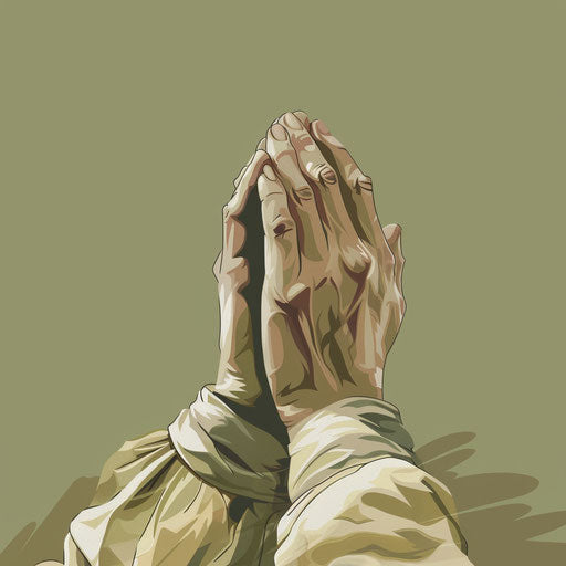 Illustration of praying hands with muted olive background