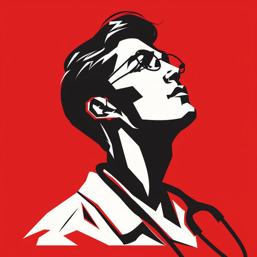 Bold doctor logo with strong typography on bright red background