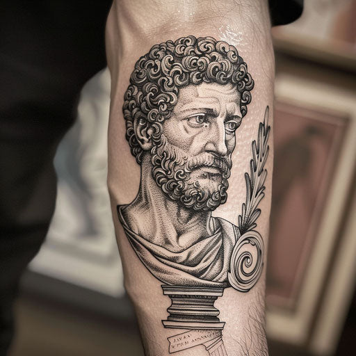 Elegant flat tattoo sketch of Marcus Aurelius