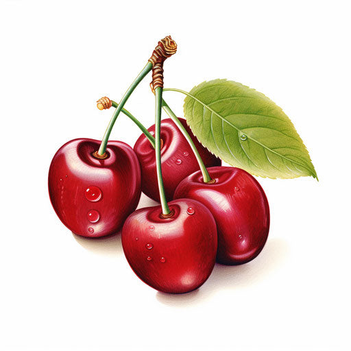 Cherry clipart in the style of Oil painting, on a white background