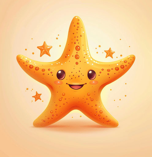 Cute cartoon starfish in light orange and orange style