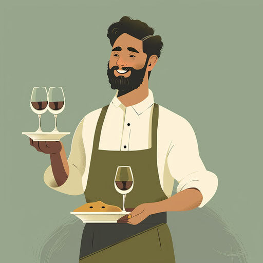 Vector of waiter in realistic style with flat, muted olive background
