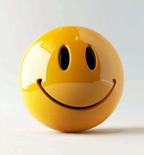 Happy face on white background, absurdist and exuberant style