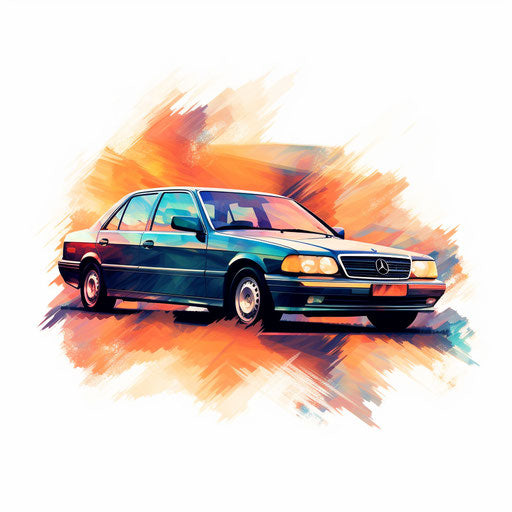 Car silhouette in Impressionistic Art style on white background