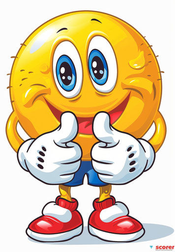 Yellow smiley face with red shoes and white gloves