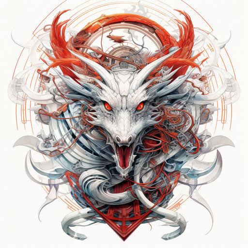 Japanese dragon and dove arrow in yup'ik style, political print