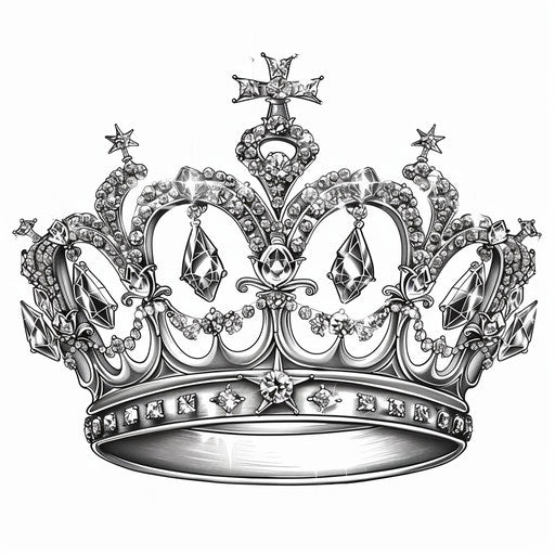 King's crown and queen's tiara with sparkling diamonds