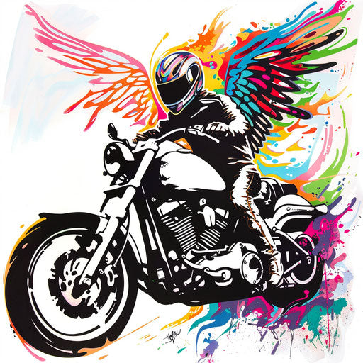 Archangel Michael graffiti with stylized street art motorcycle