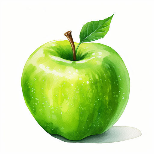 Green apple in oil painting style on white background