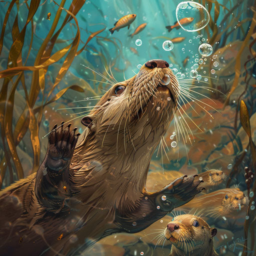 Playful otter blowing bubbles underwater