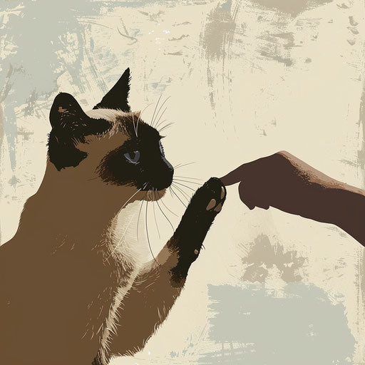 Siamese cat being petted in elegant minimalist style