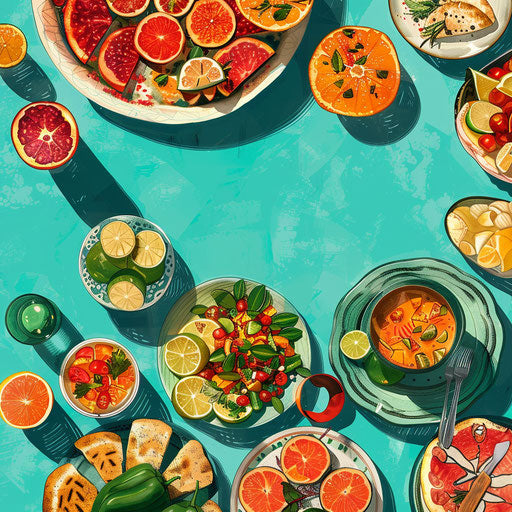 Realistic potluck clipart with teal flat background