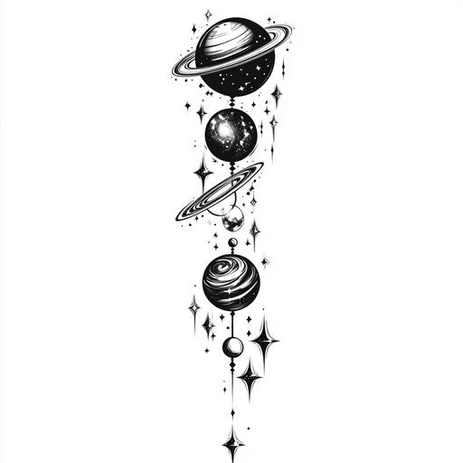 Cosmic lower leg tattoo with beautiful flat sketch