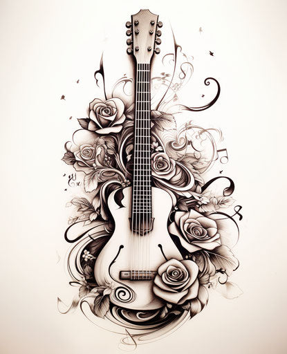 Tattoo music guitar love naive style drawing