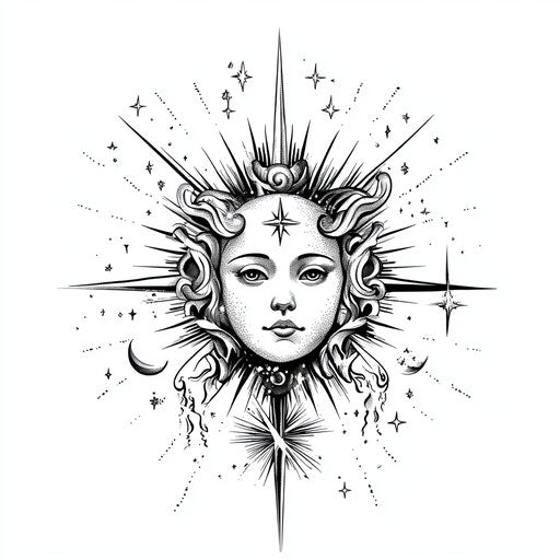 Celestial constantine tattoo design on white background
