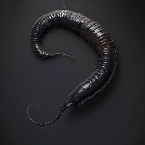 Worm clipart rendered in a realistic style on a flat, dark charcoal background, accentuating dramatic contrast and intricate detail