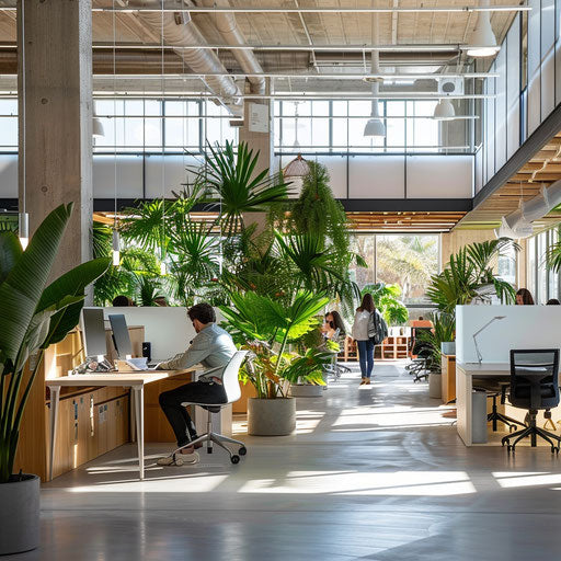 Modern open-plan office with employee collaboration