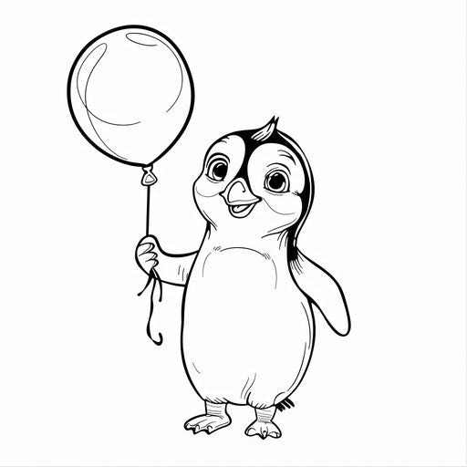 Penguin holding balloon for easy coloring