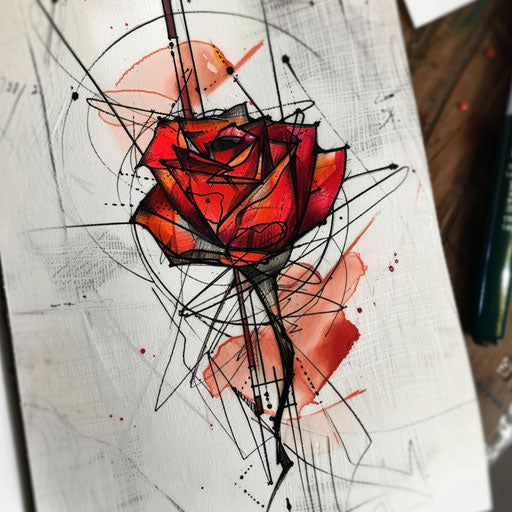 Bold and vibrant tattoo sketch of a red rose